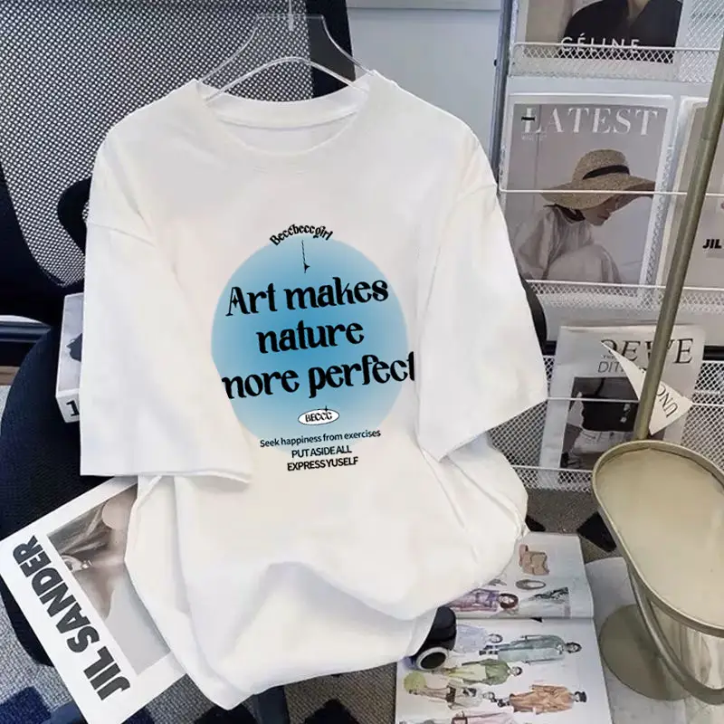 Women White Printed T-Shirt Casual Chinese Style - Image 6