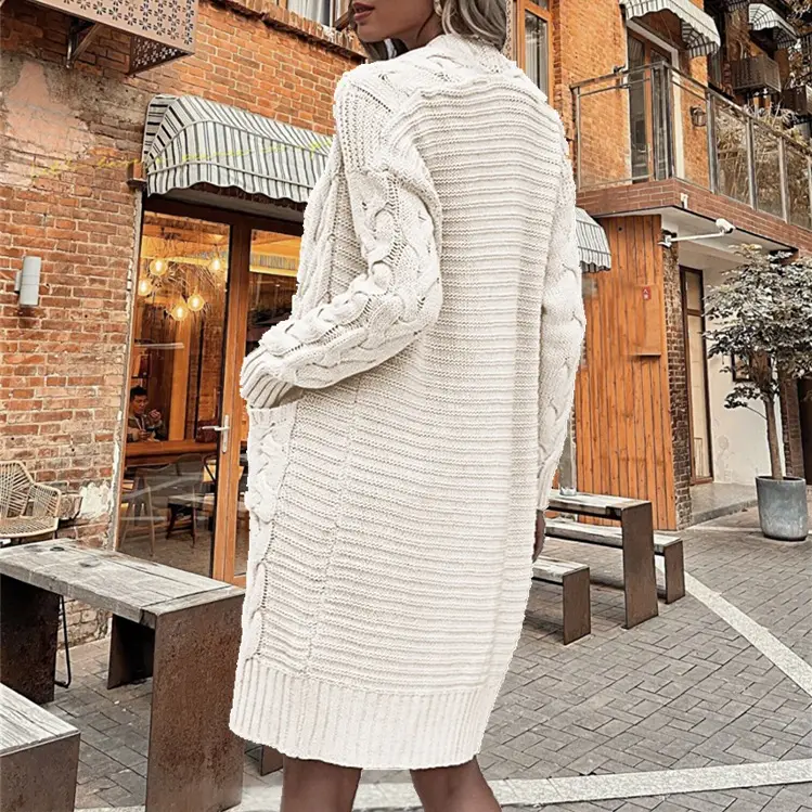 Women's Grey Cable Knit Long Sleeve Cardigan Sweater — feature 18
