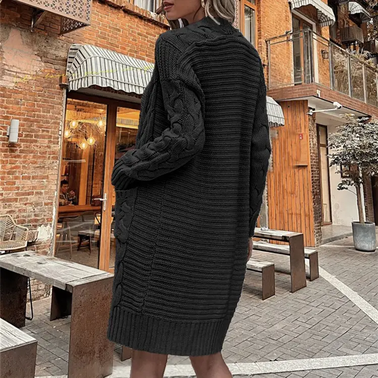 Women's Grey Cable Knit Long Sleeve Cardigan Sweater — feature 9