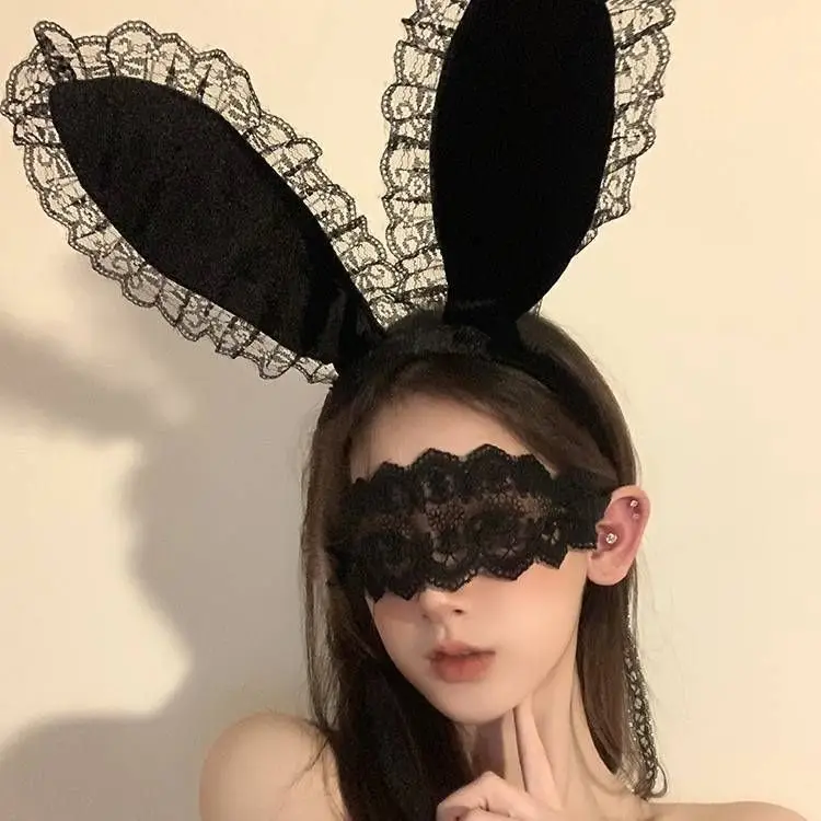 Black Lace Eye Mask Hair Band for Halloween