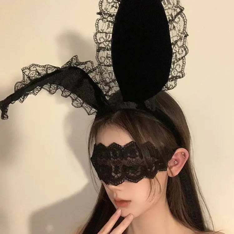 Black Lace Eye Mask Hair Band for Halloween