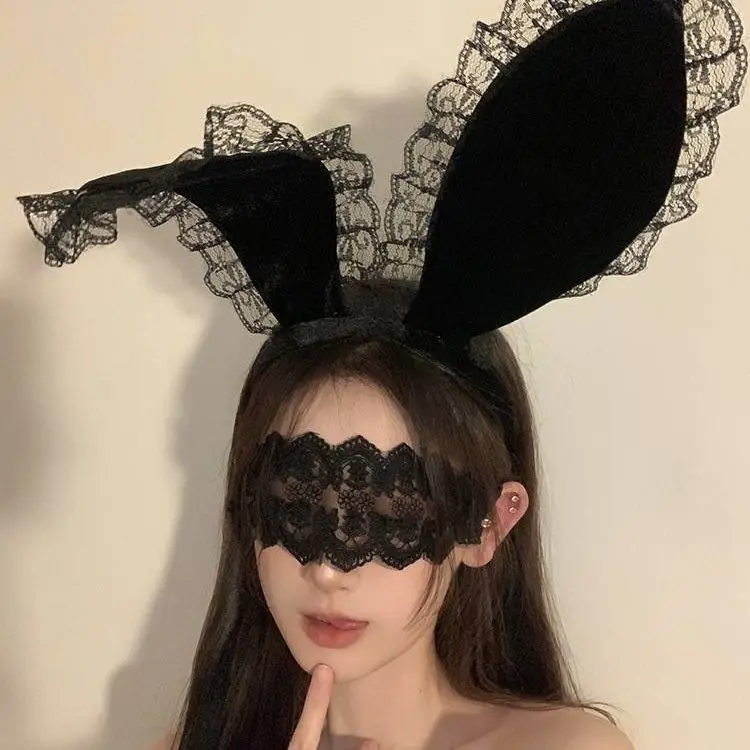 Black Lace Eye Mask Hair Band for Halloween