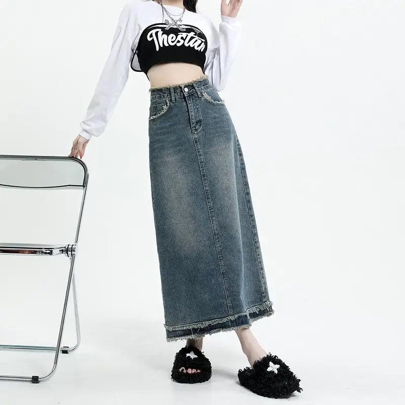 Denim A-Line Skirt Women Summer High Waist - Image 3