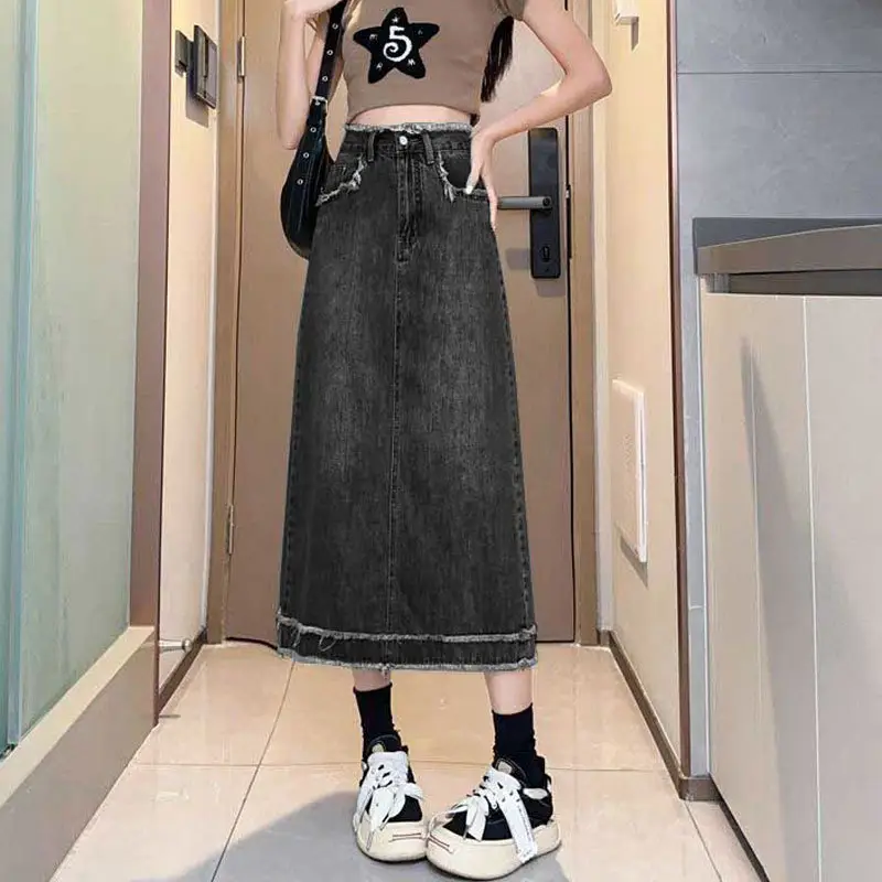 Denim A-Line Skirt Women Summer High Waist - Image 2