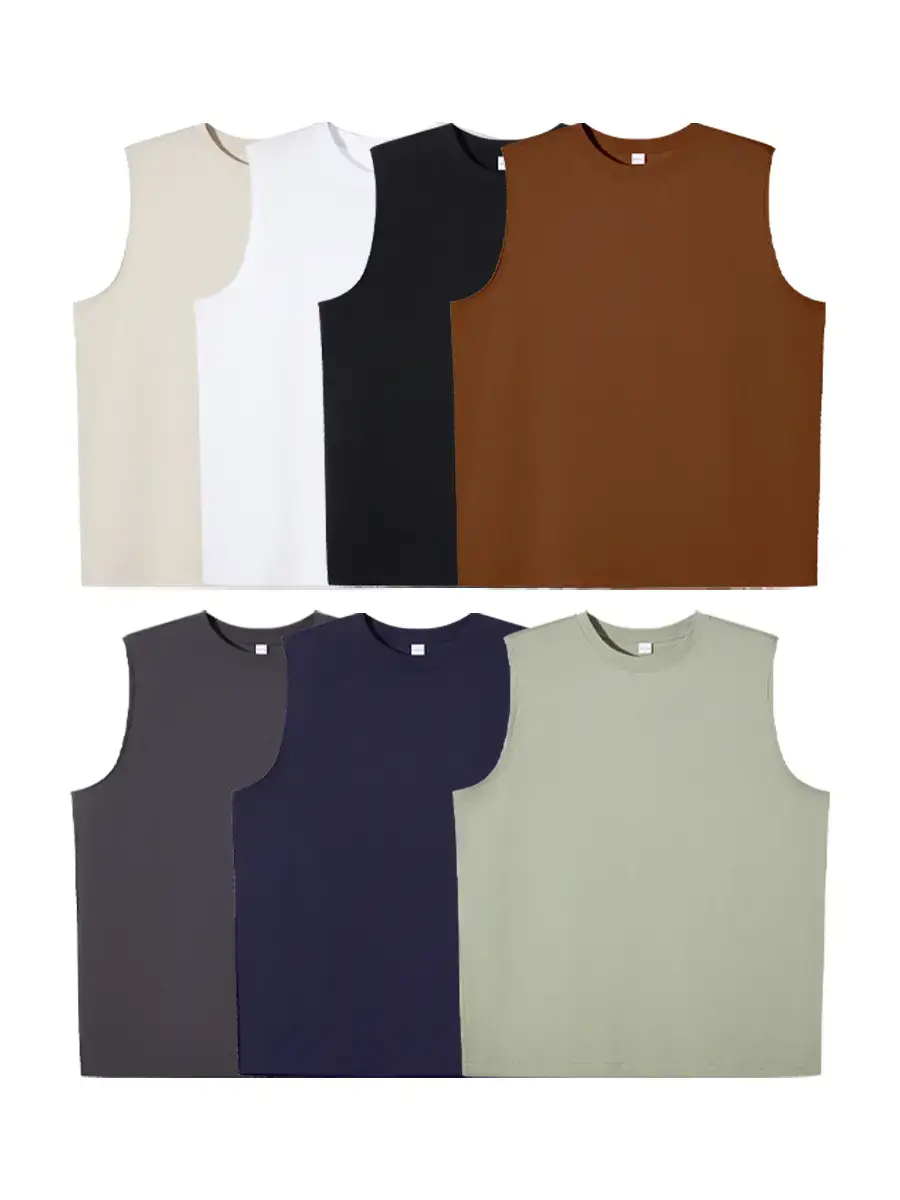 Sleeveless T-Shirt Vest Light Beige Cotton Summer