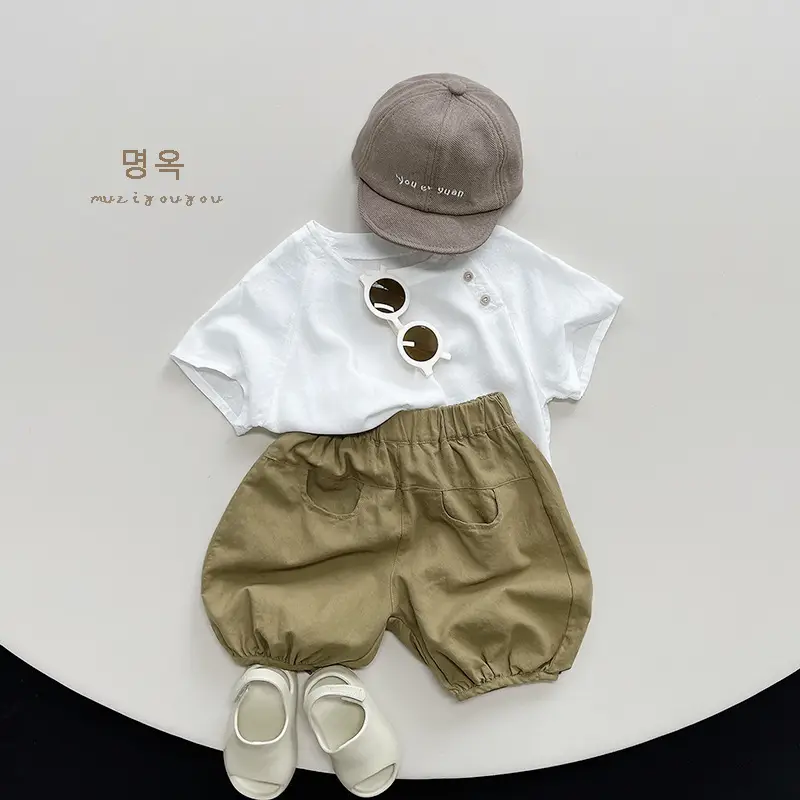 White Korean Style Short Sleeve T-Shirt for Boys Girls 2026 - Image 14