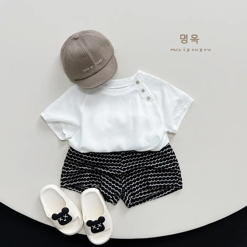 White Korean Style Short Sleeve T-Shirt for Boys Girls 2026 - Image 15