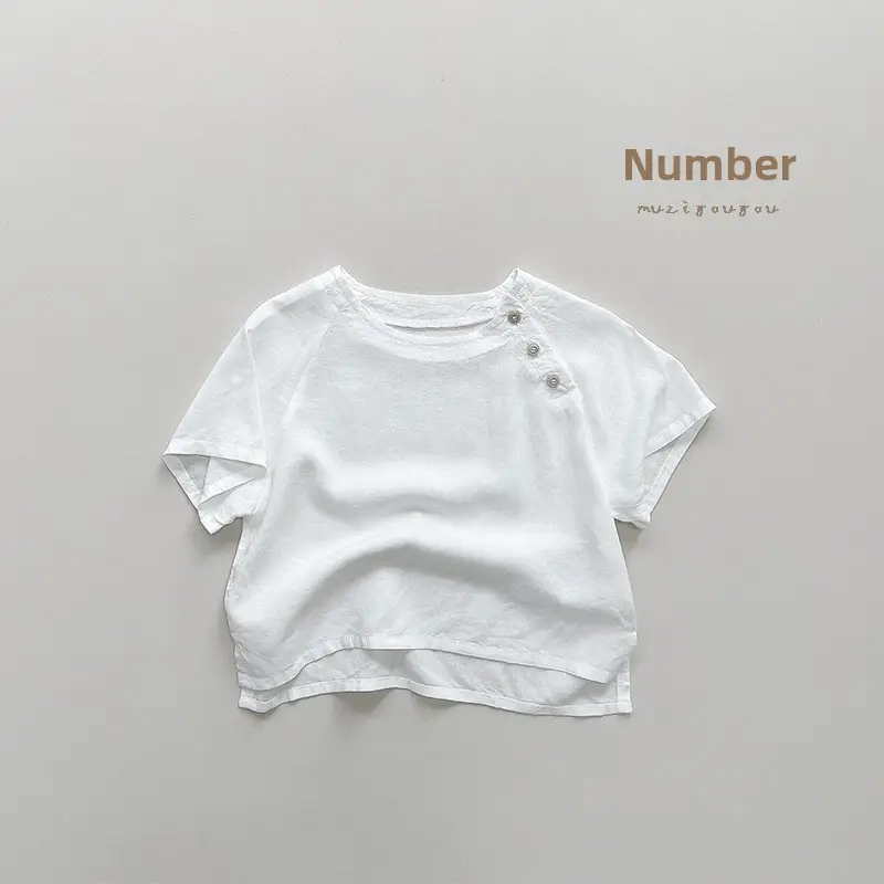 White Korean Style Short Sleeve T-Shirt for Boys Girls 2026 - Image 6