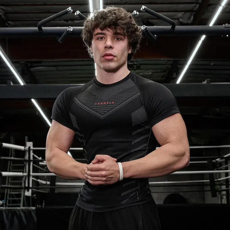 Men Muscle Tight Gray T-Shirt Gym Training Wear