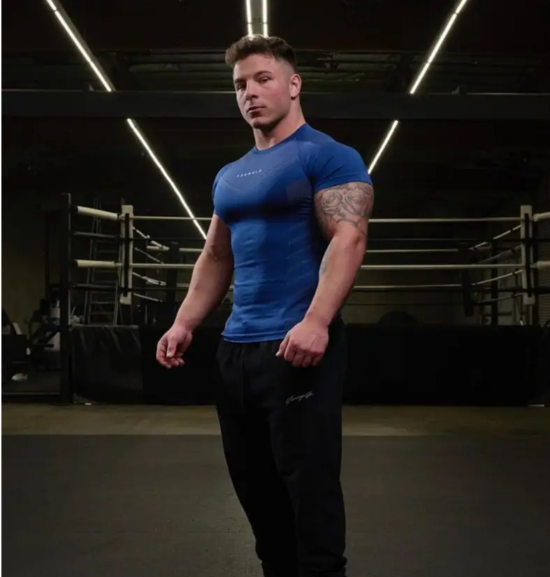 Men Muscle Tight Gray T-Shirt Gym Training Wear