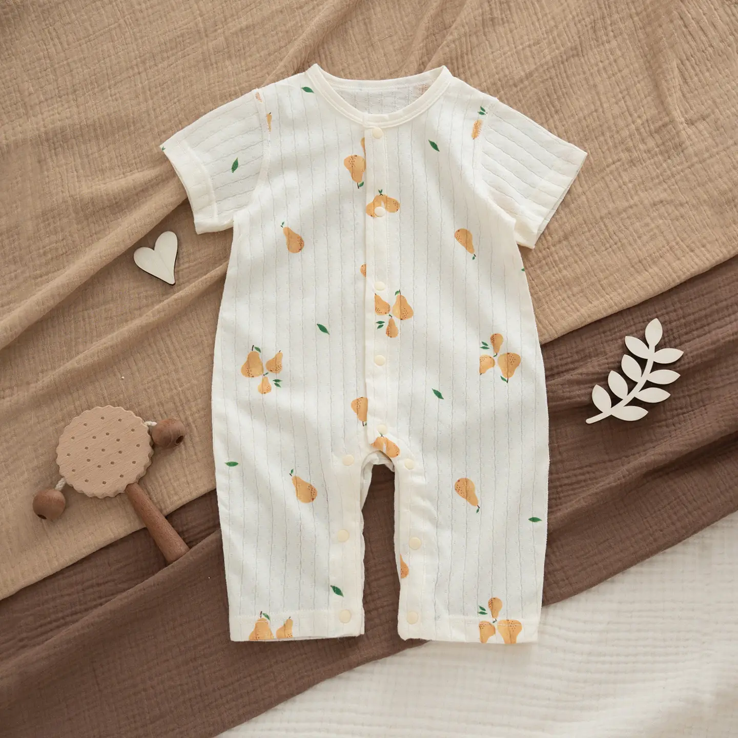 Baby Cotton Short Sleeve Onesie with Fruit Print - Image 2