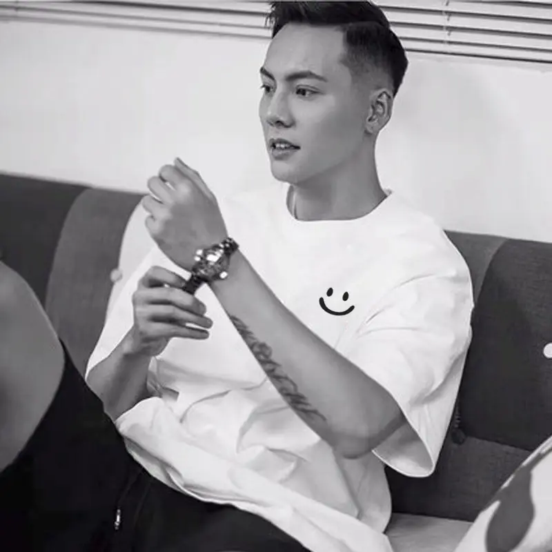 Men Pure Cotton Smiley T-Shirt White 2025 Summer - Image 17