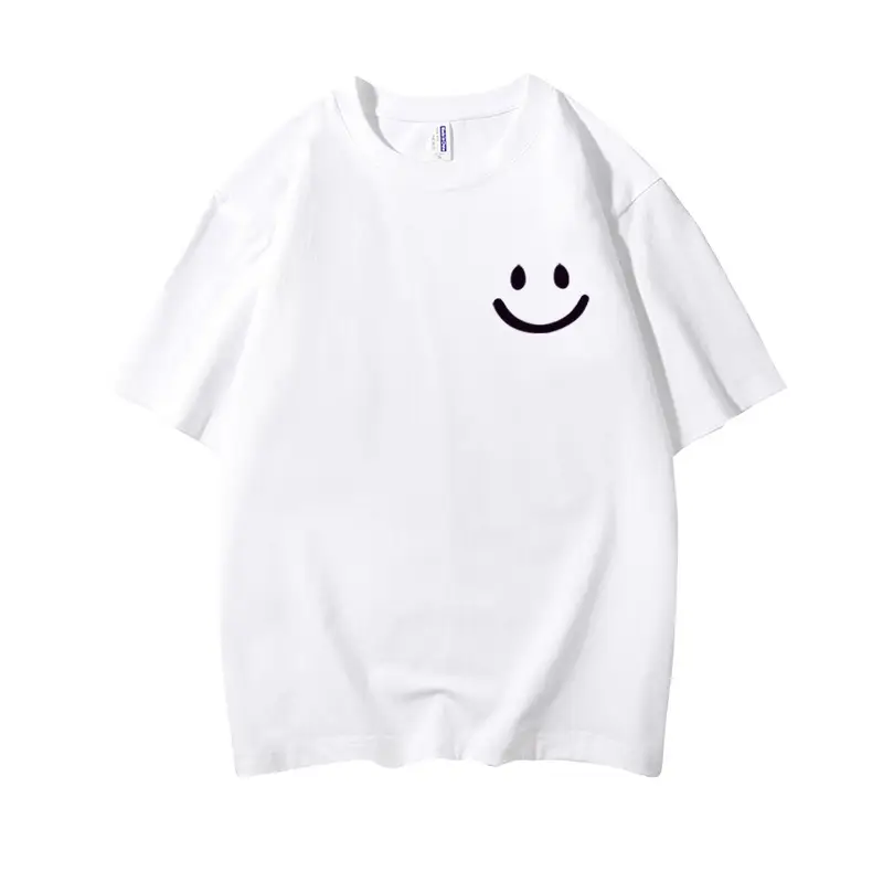 Men Pure Cotton Smiley T-Shirt White 2025 Summer - Image 19