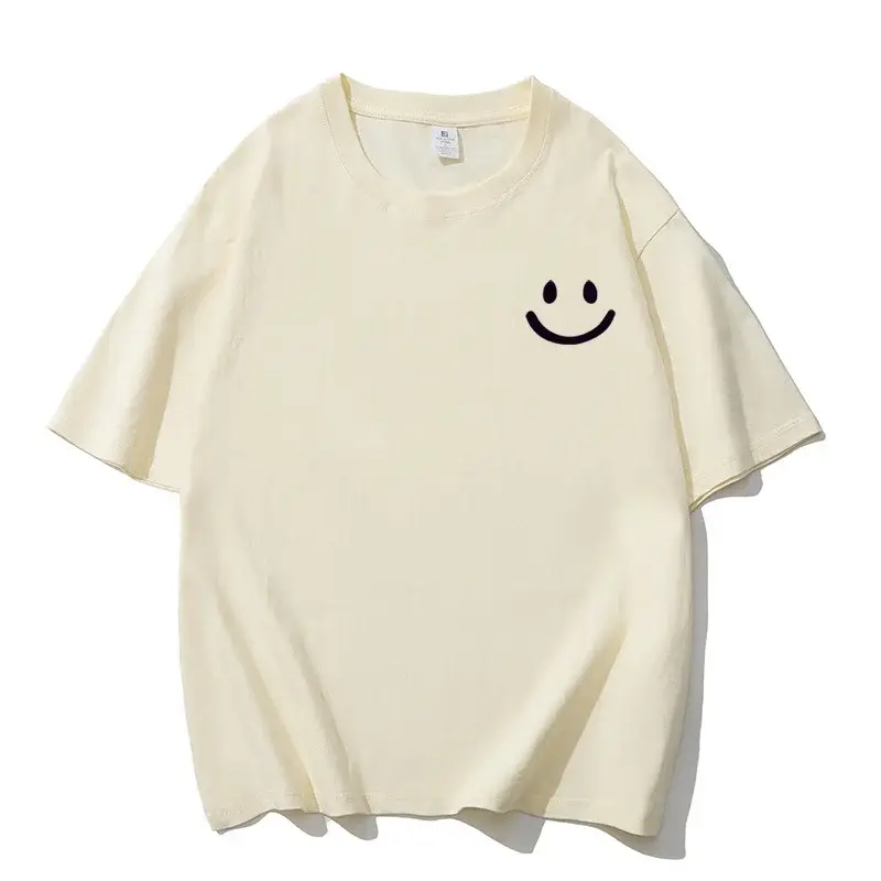 Men Pure Cotton Smiley T-Shirt White 2025 Summer — feature 11