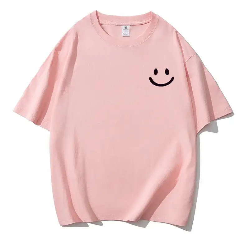 Men Pure Cotton Smiley T-Shirt White 2025 Summer — feature 13