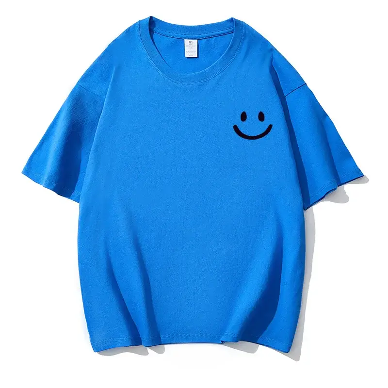Men Pure Cotton Smiley T-Shirt White 2025 Summer — feature 14