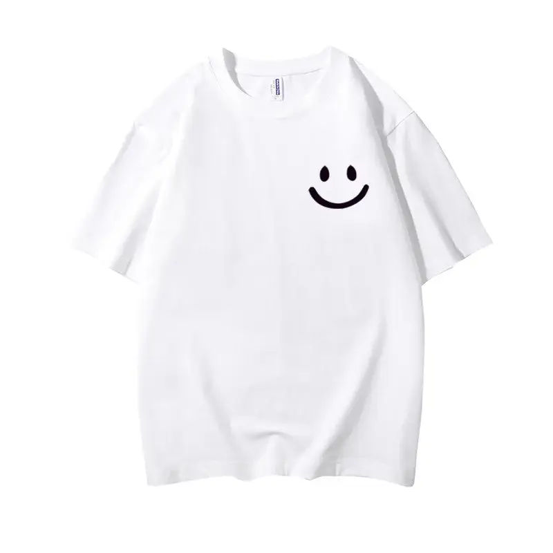 Men Pure Cotton Smiley T-Shirt White 2025 Summer — feature 8