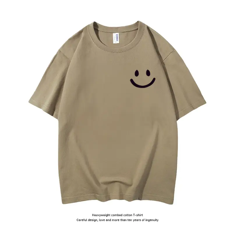 Men Pure Cotton Smiley T-Shirt White 2025 Summer - Image 3