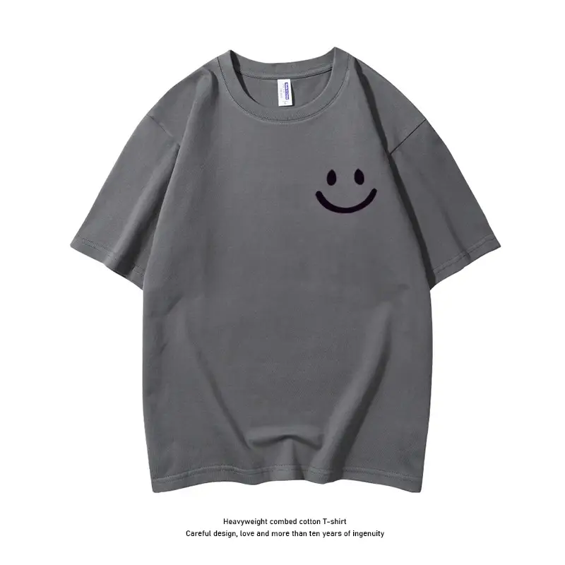Men Pure Cotton Smiley T-Shirt White 2025 Summer - Image 4