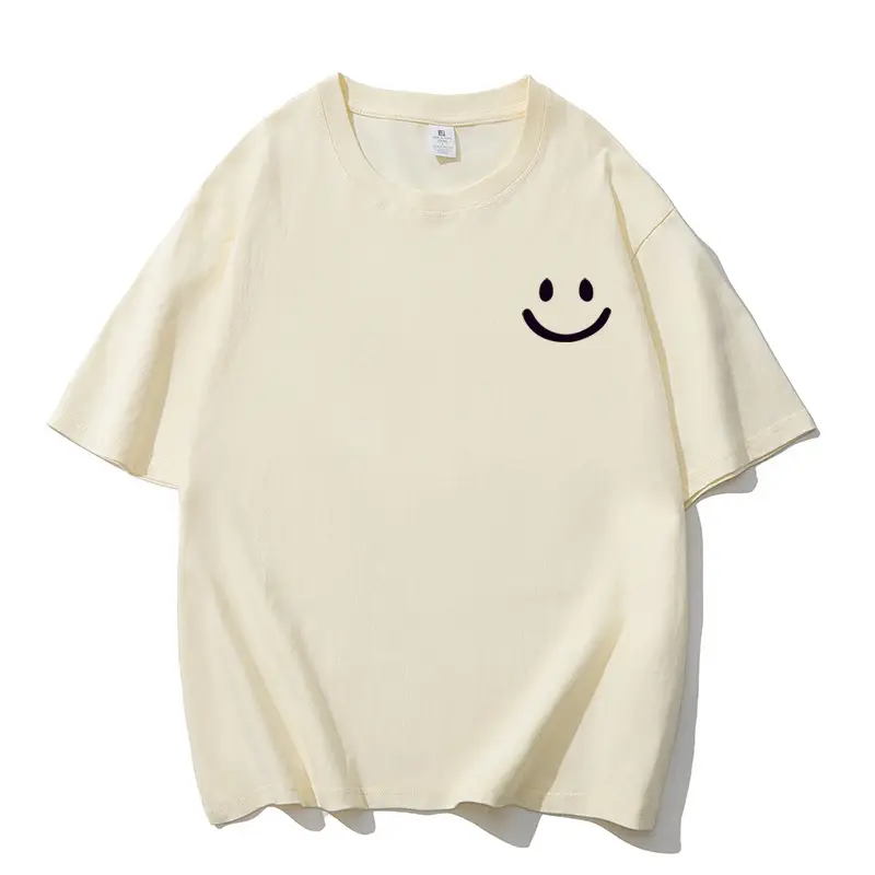 Men Pure Cotton Smiley T-Shirt White 2025 Summer - Image 5