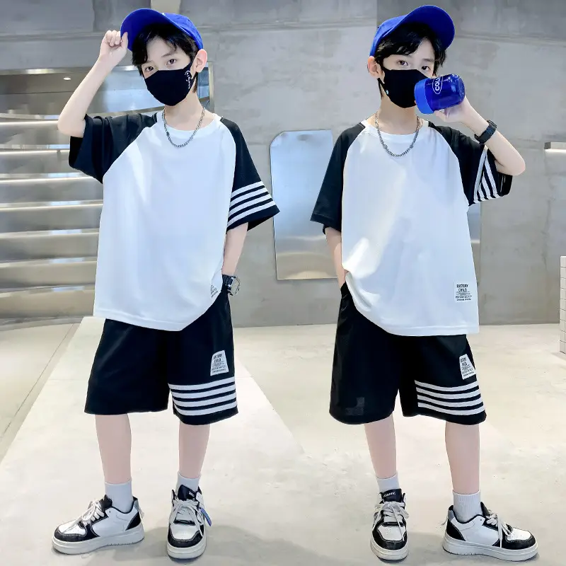 Boys 2025 Summer Suit White Black Short Sleeve - Image 2
