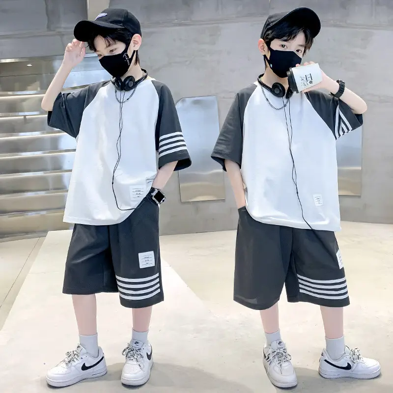 Boys 2025 Summer Suit White Black Short Sleeve - Image 3
