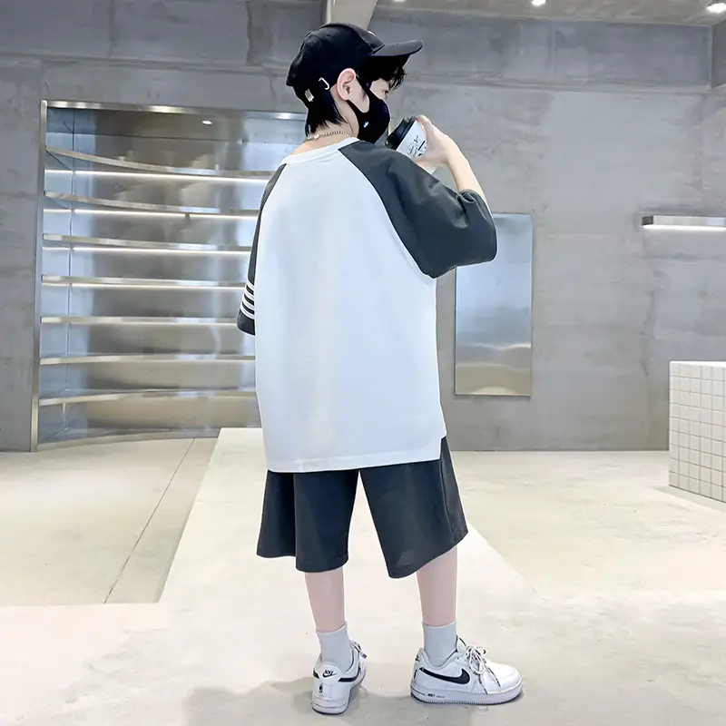 Boys 2025 Summer Suit White Black Short Sleeve - Image 4