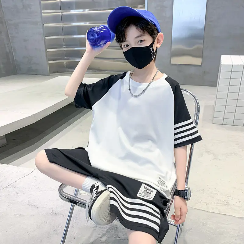 Boys 2025 Summer Suit White Black Short Sleeve - Image 5