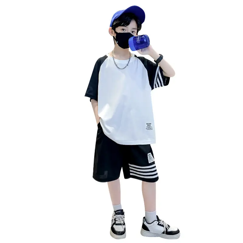 Boys 2025 Summer Suit White Black Short Sleeve - Image 6