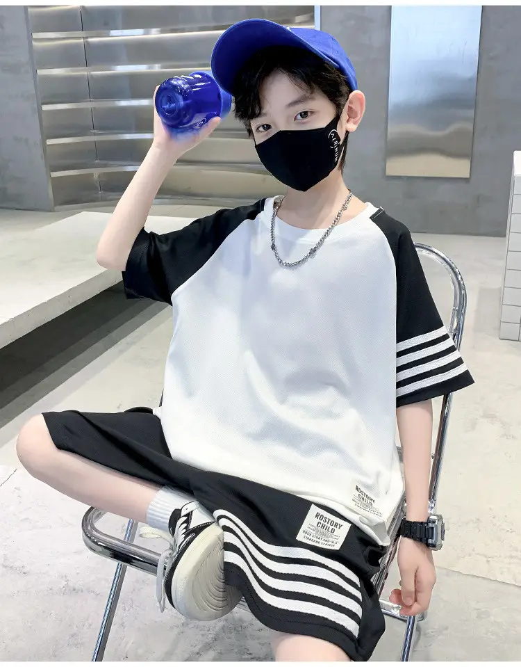 Boys 2025 Summer Suit White Black Short Sleeve — feature 11