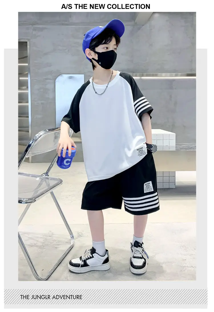 Boys 2025 Summer Suit White Black Short Sleeve — feature 12