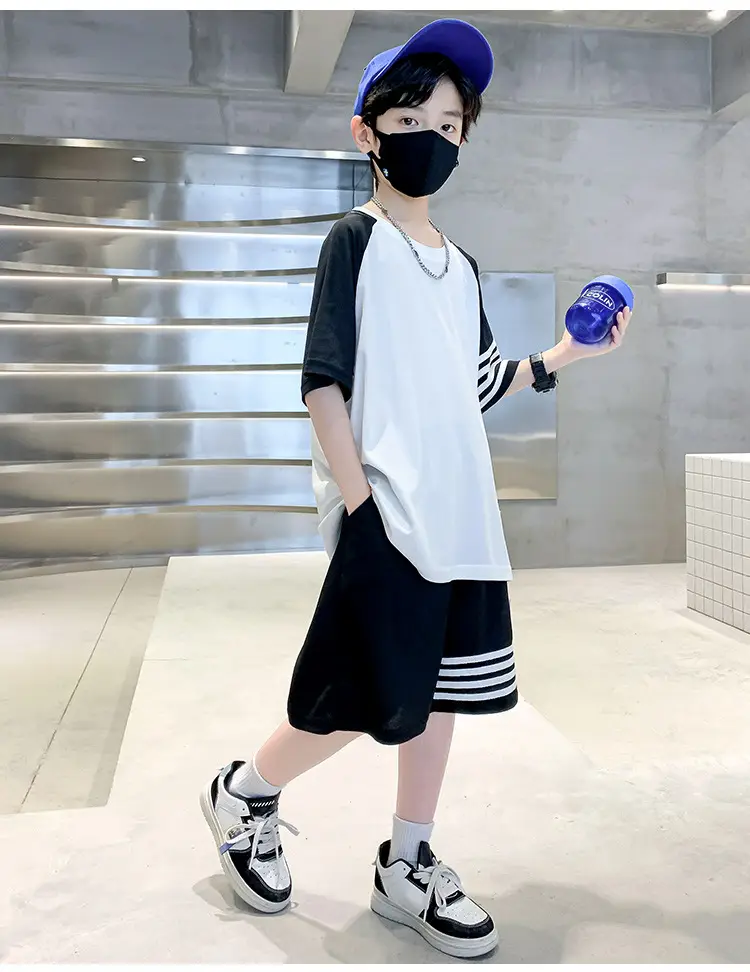 Boys 2025 Summer Suit White Black Short Sleeve — feature 14