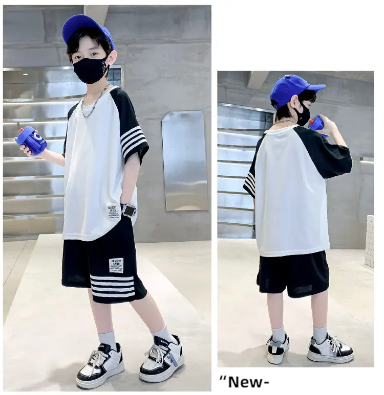Boys 2025 Summer Suit White Black Short Sleeve — feature 15