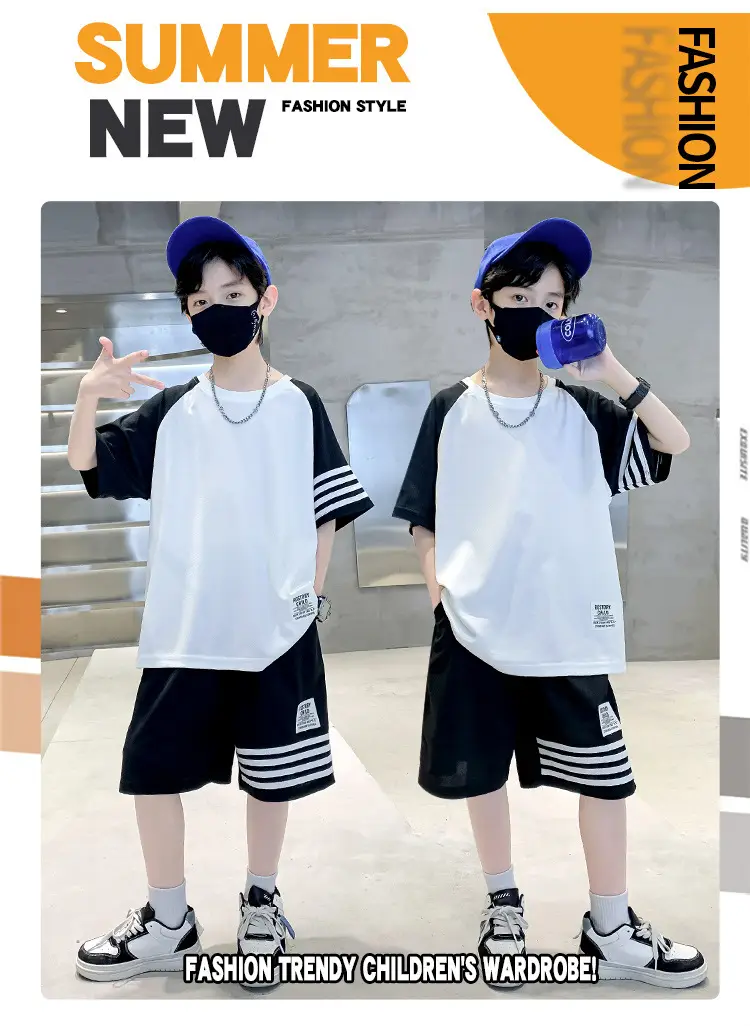Boys 2025 Summer Suit White Black Short Sleeve — feature 2