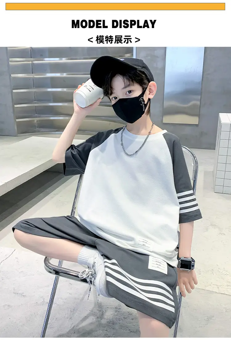 Boys 2025 Summer Suit White Black Short Sleeve — feature 6