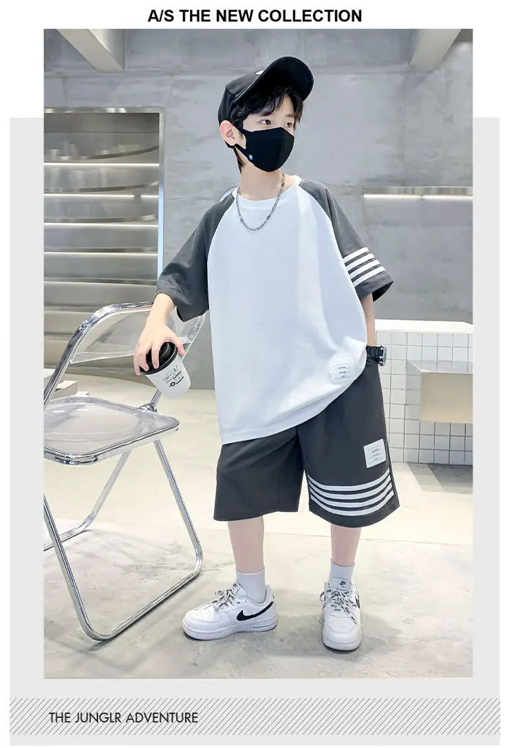 Boys 2025 Summer Suit White Black Short Sleeve — feature 7