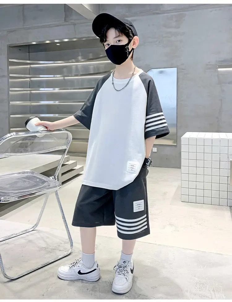 Boys 2025 Summer Suit White Black Short Sleeve — feature 8