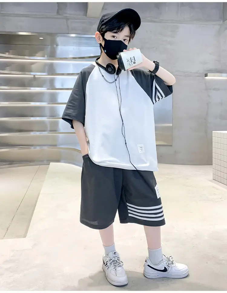 Boys 2025 Summer Suit White Black Short Sleeve — feature 9
