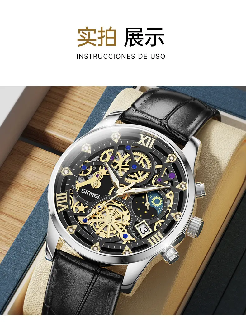 Men's Fake Mechanical Watch with Steel Band & Blue Dial — feature 13