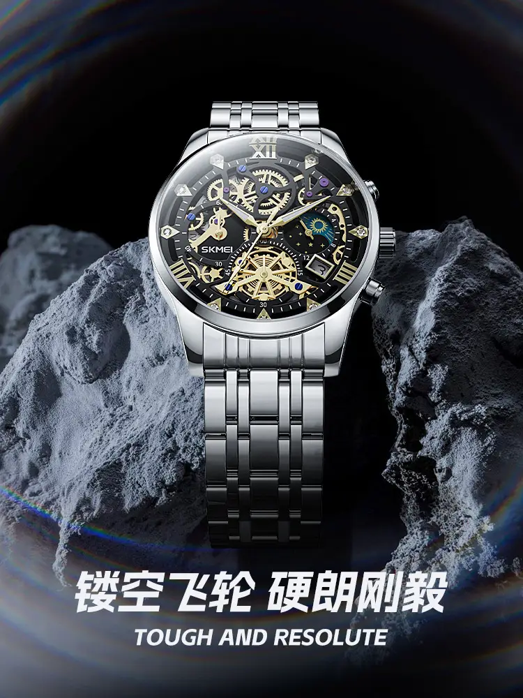 Men's Fake Mechanical Watch with Steel Band & Blue Dial — feature 15