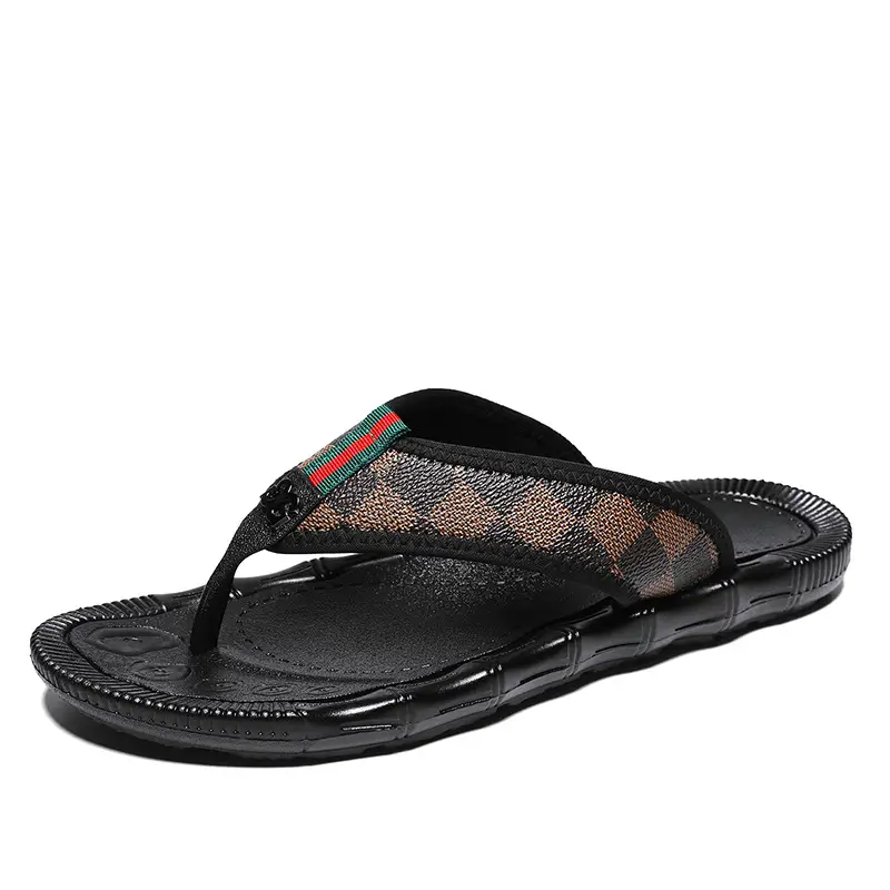 Men's Black Checkered Flip Flops Heelless Sandals