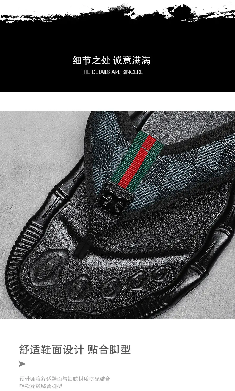 Men's Black Checkered Flip Flops Heelless Sandals — feature 4