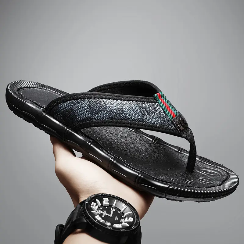 Men's Black Checkered Flip Flops Heelless Sandals