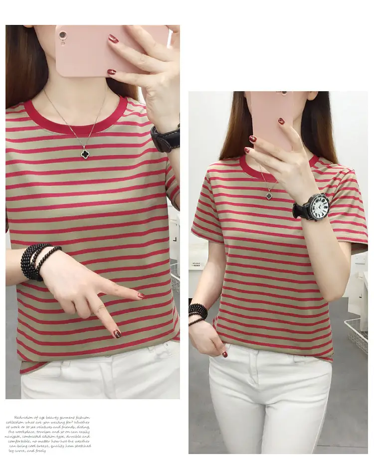 Women Blue Striped Short Sleeve T-Shirt 2023 — feature 10