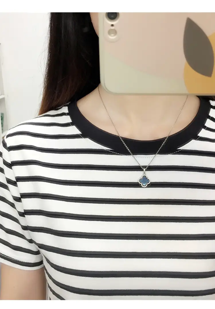 Women Blue Striped Short Sleeve T-Shirt 2023 — feature 18