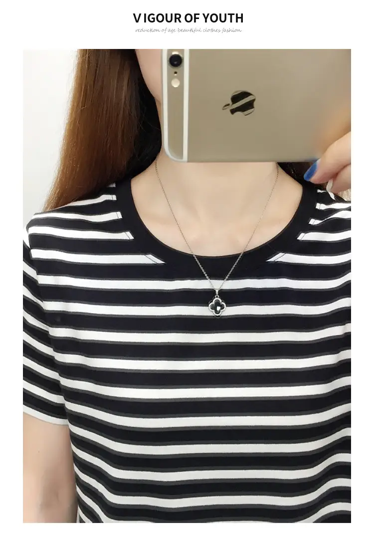 Women Blue Striped Short Sleeve T-Shirt 2023 — feature 24