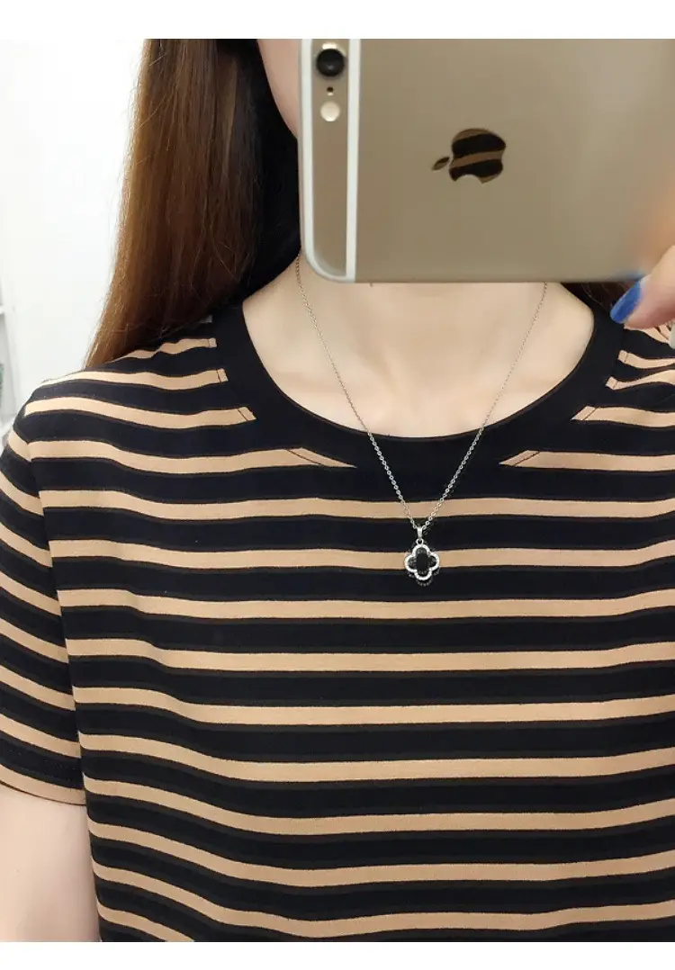 Women Blue Striped Short Sleeve T-Shirt 2023 — feature 27