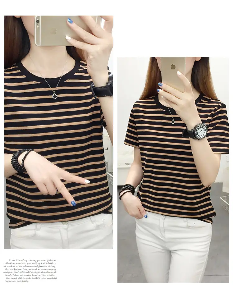 Women Blue Striped Short Sleeve T-Shirt 2023 — feature 28