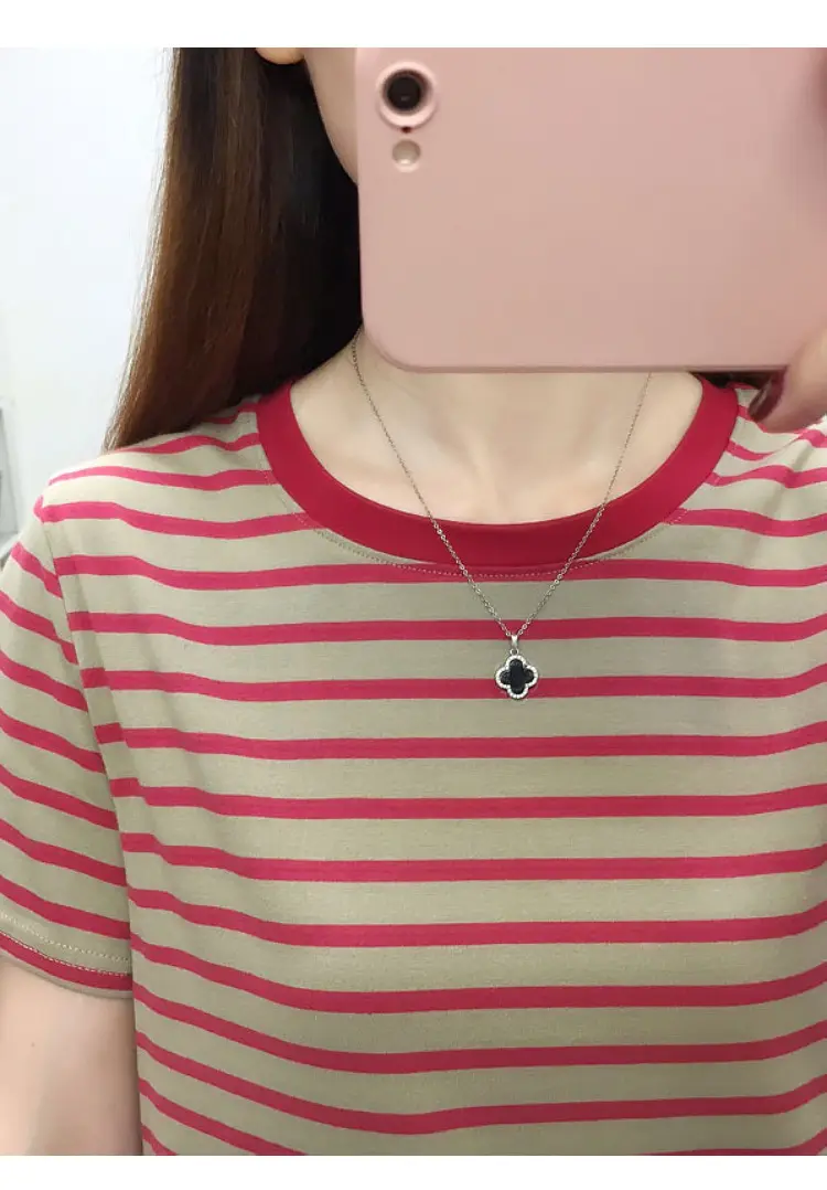 Women Blue Striped Short Sleeve T-Shirt 2023 — feature 9