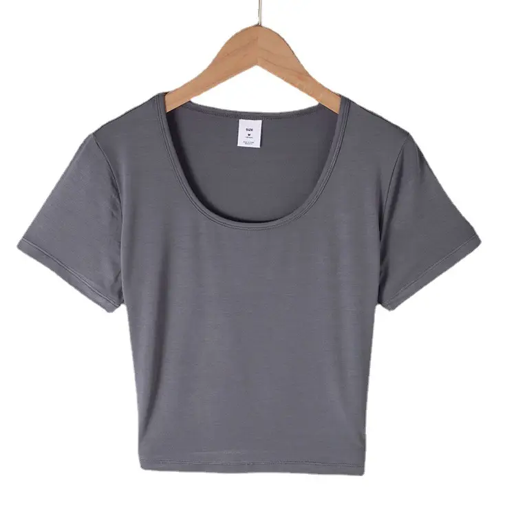 Women Grey Modal Crewneck T-Shirt Slim Fit - Image 6